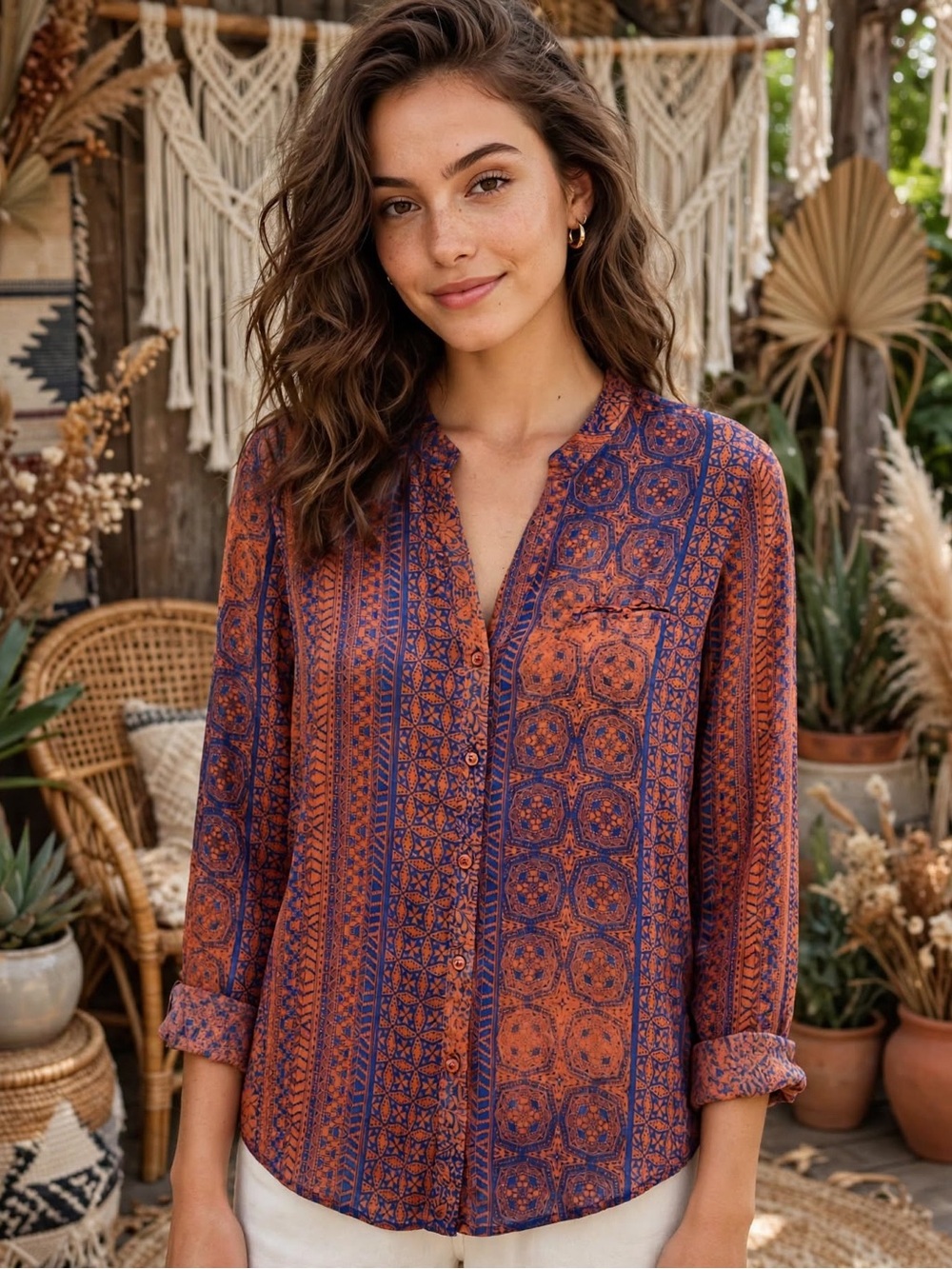 Kut From The Kloth Boho Sheer Print Button Down Blouse Medium